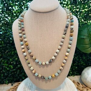 Single Strand Long Multi-Color Beaded Necklace | Semi-Precious Stones | New